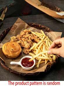 50/100pcs Sandwich Packaging Paper(The Product Pattern Is Random), Tray Pad Paper, Food Basket Liner, Oil Proof Packaging, Bakery Bread Pad Paper, Bakery Tray Pad Paper, Table Pad Paper, Kitchen Accessories, Kitchen Tools, Oil Proof Tools, Picnic Packaging Paper - Brown - View 5