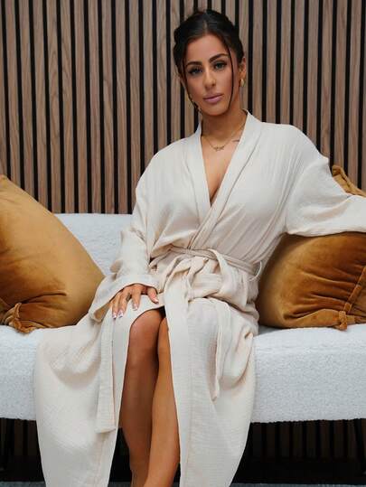 SAYEHFBABY 休闲女士舒适柔软棉质网眼双层睡袍家居睡衣，秋季适用