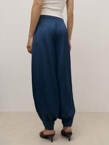 Nöista Satin Navy Balloon Trousers Pants Fwith A High Waist With Darts, Front Pockets, And A Blouson Leg Finished With Pleated, Cuffed Hems. Front Zip Fastening. Spring, Summer, Woman. - Royal Blue - View 2