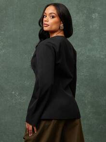 Vixey Drop Shoulder Cocoon Shape Sleeve Single Button Blazer - Black - View 5