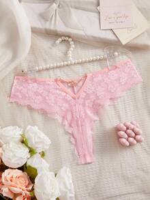 PetitDoll 女士时尚浪漫半透明蕾丝链条装饰丁字裤 - 粉色 - 查看 2