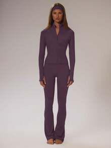 Musera Sport Sport Brushed Zip Through Fitted BBL Jacket Winter Active Sport Gym Workout Lounge - Purple - View 5