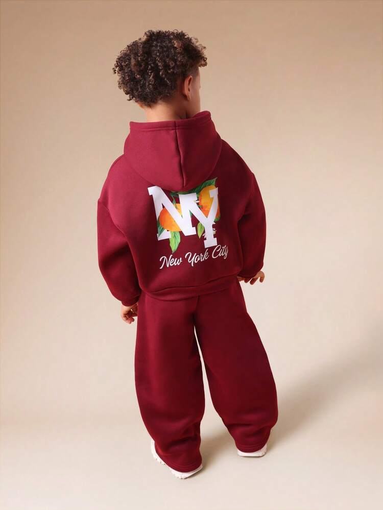 Burgundy Hoodie And Joggers Co-Ord Set With NYC Print