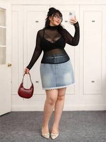 CovetEZ Camicetta nera in rete trasparente oversize (senza reggiseno) per donna