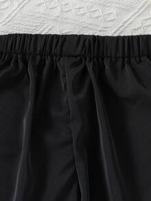 SHEIN 女童白色纽扣装饰前开衩喇叭裤 - 黑色 - 查看 5