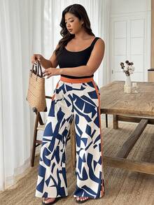 Weeklong Pantalones holgados casuales de talla grande para mujer con estampado geométrico y bloques de color, estampado aleatorio, para primavera/verano - Multicolor - Ver 4