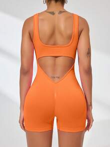 Slayform Women's Fitness Jumpsuit, Slim Fit Stylish Yoga Bodysuit - Orange - View 7