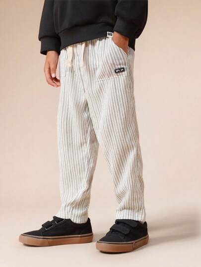 SUMWON Boys Striped Pull On Elastic Waist Casual Pants With Side Pockets Comfortable Everyday Wear For Kids School Play Daily Activities Vacation