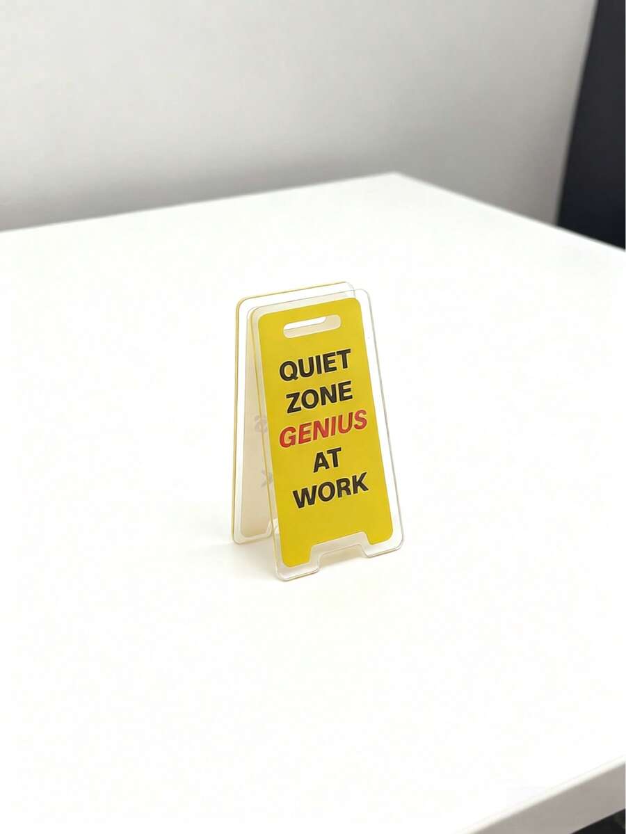 亚克力桌面标牌“安静区天才上班啦”——幽默办公室装饰，男女皆宜的同事礼物，百搭房间装饰 - 靜區 天才工作中 - 查看 1