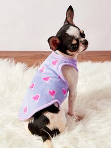 PETSIN 1pc Rose Red Love Printed Pet Tank Top Light Purple Autumn And Winter Warm Flannel Warm Pet Clothes - Multicolor - View 10