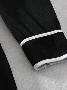 GlowEve CURVE Women's Elegant Long Sleeve Wrap Dress With Contrast Trim And Tie Detail, Autumn/Winter Dress Modest Black Church Dress French Style Dress Long Sleeve Elegant Dress Black And White Dress Women - Black and White - View 6