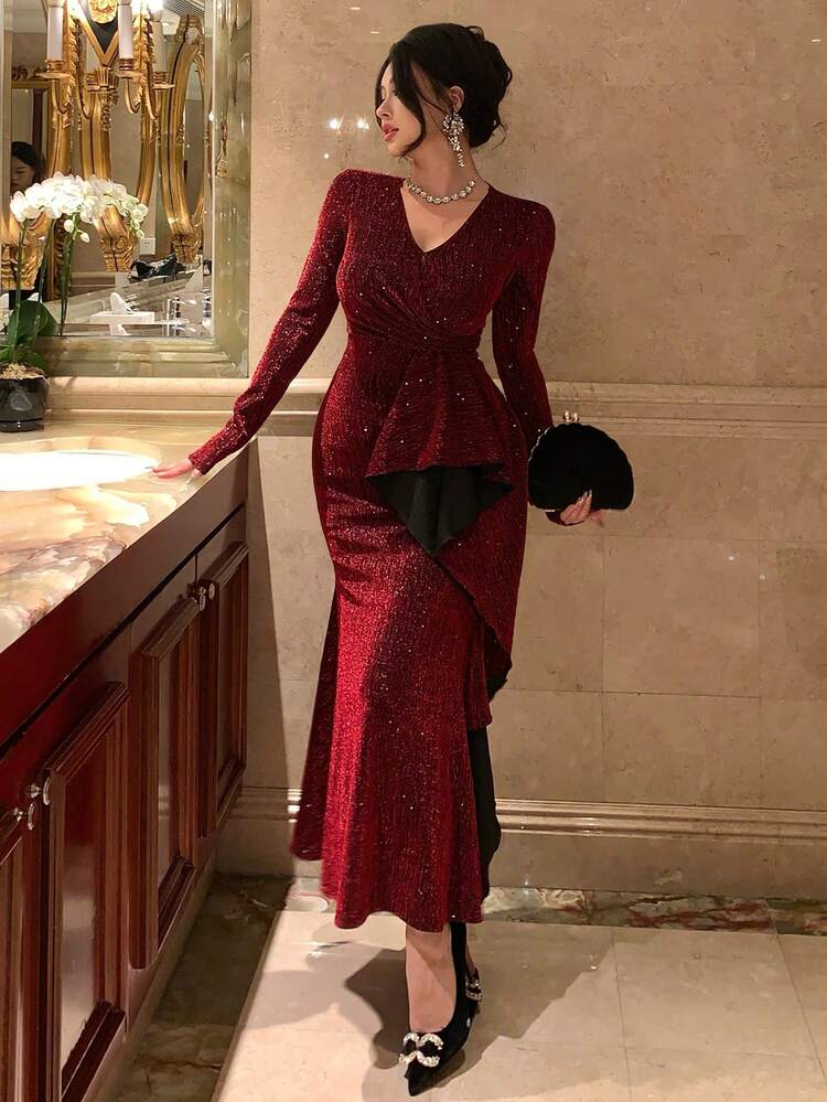 Women's Elegant Party Glitter Fish Tail Dress Sparkly Dress Maxi Dress Sundress