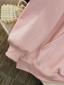 Glimmora Áo nỉ có mũ trùm đầu bằng lông giả màu hồng có khóa kéo đính tua rua cho nữ, áo khoác mùa đông dễ thương - Hồng - Xem 5