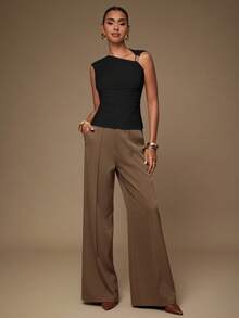 L'Amorae ASYMMETRIC CAP SLEEVE GOLD ORNAMENT TOP - Black - View 3