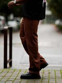 Heavens Edit Pantalones casuales para hombres de unicolor con cordón en la cintura - Café integral - Ver 6