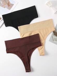 3pcs/Set Celana Dalam Thong Pengontrol Perut Pinggang Tinggi Ukuran Plus - MultiWarna - View 2