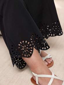 Momelise 大码女式镂空下摆休闲裤 - 黑色 - 查看 1