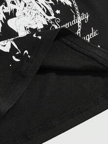 ROMWE Cute & Stylish Anime Inspired Winged Girl Graphic Print Women T-Shirt - Black - View 4