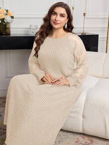 Modelyn Váy ren hoa hướng dương chắp vá mềm mại thời trang thu đông cho nữ - Màu be - Xem 3