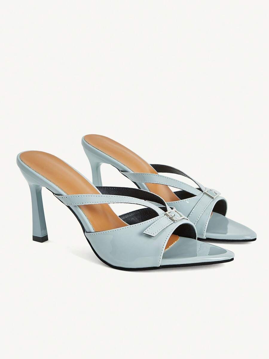 CUCCOO CHICEST Sandalias de tacón alto cómodas y casuales de punta afilada de unicolor, versátiles para uso diario en verano - Azul - Ver 1