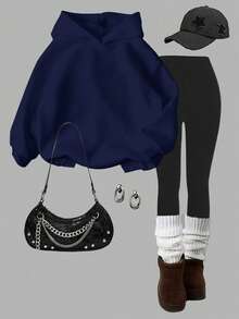 2 sztuki/zestaw nastoletniej dziewczyny, bluza z kapturem i nadrukiem gestów dłoni LA i legginsy, punk, odzież uliczna, wygodna na jesień/zimę - Wielokolorowe - Zobacz 2