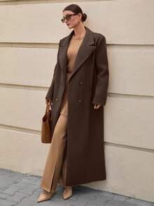 EURMUSE Women's H-Line Long Lapel Woolen Overcoat, Winter - Brown - View 7