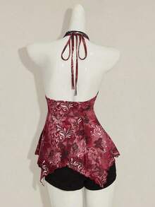 SHEIN ICON Burgundy Halter Tank Top For Women Boho Style Knitted Fabric Regular Length