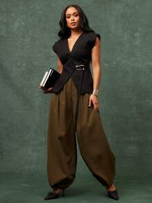 Vixey 带金色搭扣肩带的加厚肩部环绕式办公背心 - 黑色 - 查看 3