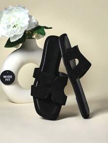 SHUZIA 女士时尚休闲舒适H型镂空平底凉鞋 - 黑色 - 查看 1