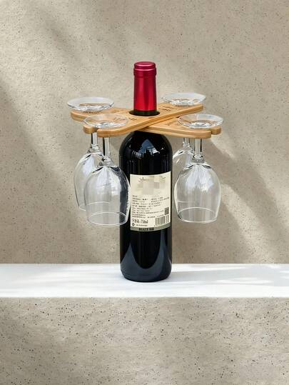 1 pieza/2 piezas Estantería de vino de madera, una artesanía de madera creativa y personalizada, resistente y duradera, un regalo ideal para amantes del vino con un estilo único y exclusivo, un accesorio de bar - Sostiene 1 botella de vino y 2 copas de vino.
