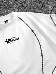 Manfinity ZONE917 街头风宽松七分裤品牌标志撞色条纹印花拼接腰带白色长款运动裤套装