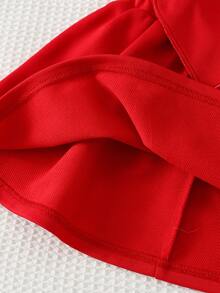 Cozy Pixies Baby Girl Valentine's Day Red Heart Shaped Pinafore Dress With Soft Knit Crew Neck Long Sleeve Romper Set, Cute & Comfortable, Versatile For Indoor, Outdoor Casual, Back To School, Daily, Sports, Play, Party Valentines Day Baby Clothes Baby Girl Dress With Hearts Baby Girl Clothes Spring Fall Dress For Baby Girl Red - Khaki - View 7