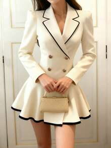 Glamine Contrast Color Decor Romantic Elegant Lapel Women's Blazer - Apricot - View 5