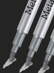 12pcs Soft Head Silver Metal Paint Pens For Diy Drawing On Black Card/Doodling/Craft/Scrapbooking/Sign-Making, School Supplies, Office Supplies, Stationery Supplies, School Stuff, School Things Back To School - Multicolor - View 2