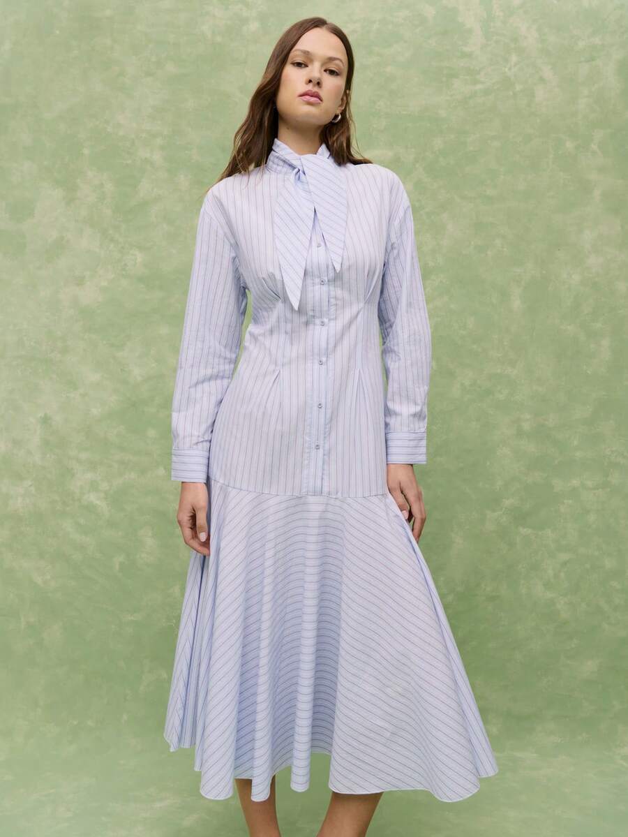 Nöista Striped Shirt Dress With A Flared Hem, Contrasting Cuffs And Placket, Button Down. Spring, Summer, Woman. - Blue - View 1