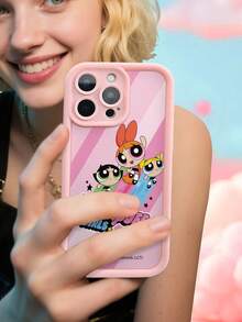 THE POWERPUFF GIRLS X SHEIN 1个花朵、泡泡、毛茛图案可爱亮丽手机壳 | 复古Y2K天眼梯形设计 | 高端质感，柔软亲肤耐用TPU材质 | 360°摄像头保护和减震气垫 | 兼容iPhone 17/17 Pro/17 Pro Max/Air 和 16/15/14/13/12/11/Pro/Pro Max/X/XR/XS/XS Max/7/8/Plus - 粉色 - 查看 5