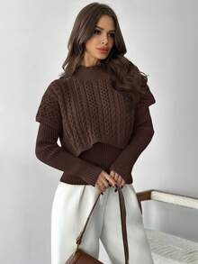 Firerie Women's Elegant Casual Chic Commuting Versatile College Style 2 In 1 Khaki Sweater, Autumn/Winter,Sweaters For Women - Coffee Brown - View 3