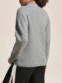 Exploreva Women's Solid Color Long Sleeve Half Turtleneck Zipper Sweater - Grey - View 4