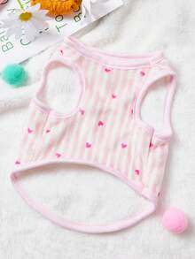 PETSIN 1pc Rose Red Love Printed Pet Tank Top Pink White Stripes Valentine's Day Autumn/Winter Thick Flannel Warm Pet Clothes - Multicolor - View 2