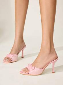 CUCCOO CHICEST 女士纯色蝴蝶结设计高跟凉鞋 - 粉色 - 查看 5