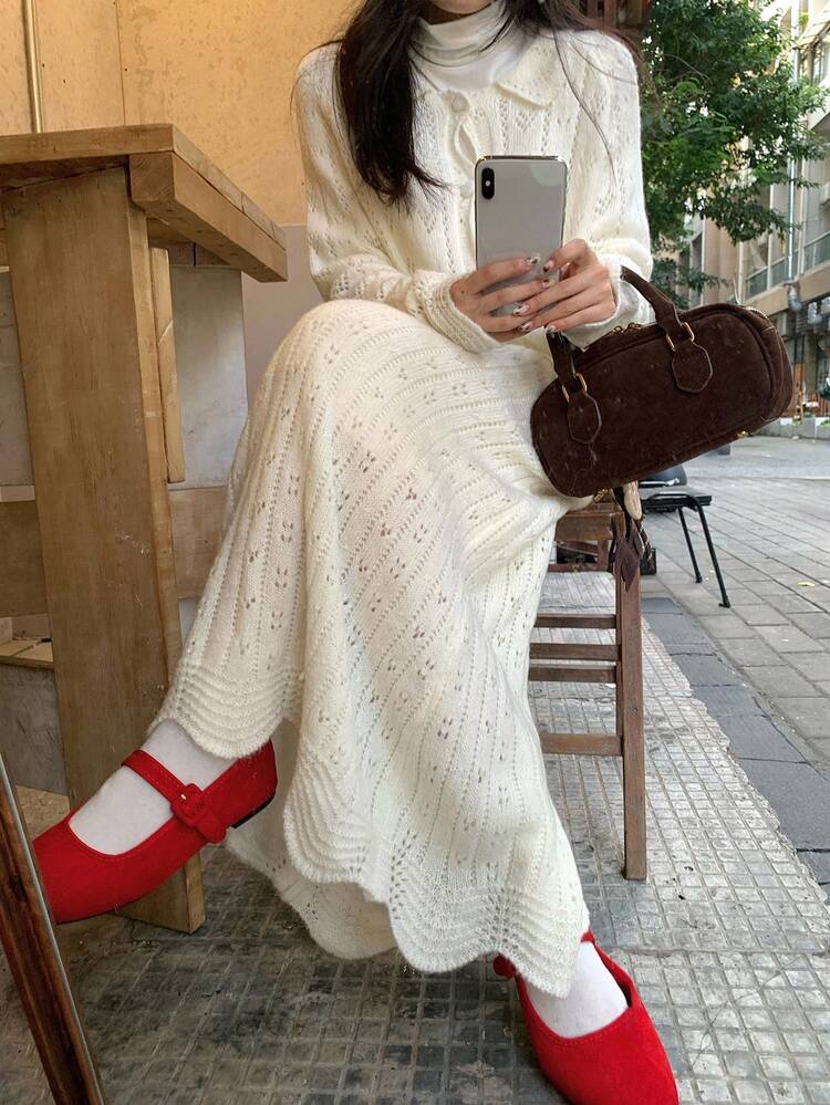 Women's Korean Style Regular Collar Casual Long Sleeve Sweater & Skirt 2 Pieces Set Fall/Winter