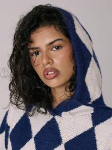 MUSERA 针织菱格纹抽绳连帽衫 休闲可爱秋冬舒适居家针织衫 Coco Cloud - 彩色 - 查看 2