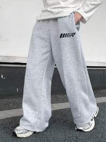 SHEIN Little Byeori 男童休闲百搭运动裤，适合通勤、上学、日常休闲穿着、运动以及秋冬季节穿着。 - 灰色 - 查看 4