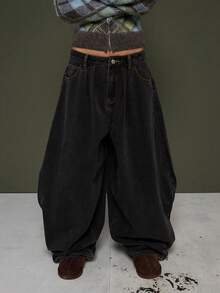 COUREZ Quần Jeans Baggy Balloon cạp trễ màu xám đậm - màu đen - Xem 4