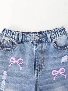 SHEIN ChillGRL Tween Girls' New 2025 Autumn & Winter Washed Butterfly Print Distressed Wide Leg Jeans. Y2K Preppy Streetwear Casual Cute Retro, Suitable For Daily Outings And School - Light Wash - View 6