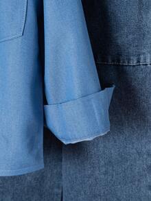 SHEIN Genkimix Kids 1pc Girls' Turndown Collar Long Sleeve Button-Up Striped Shirt With Embroidered Front Graphic, Casual Top For Autumn - Blue - View 8