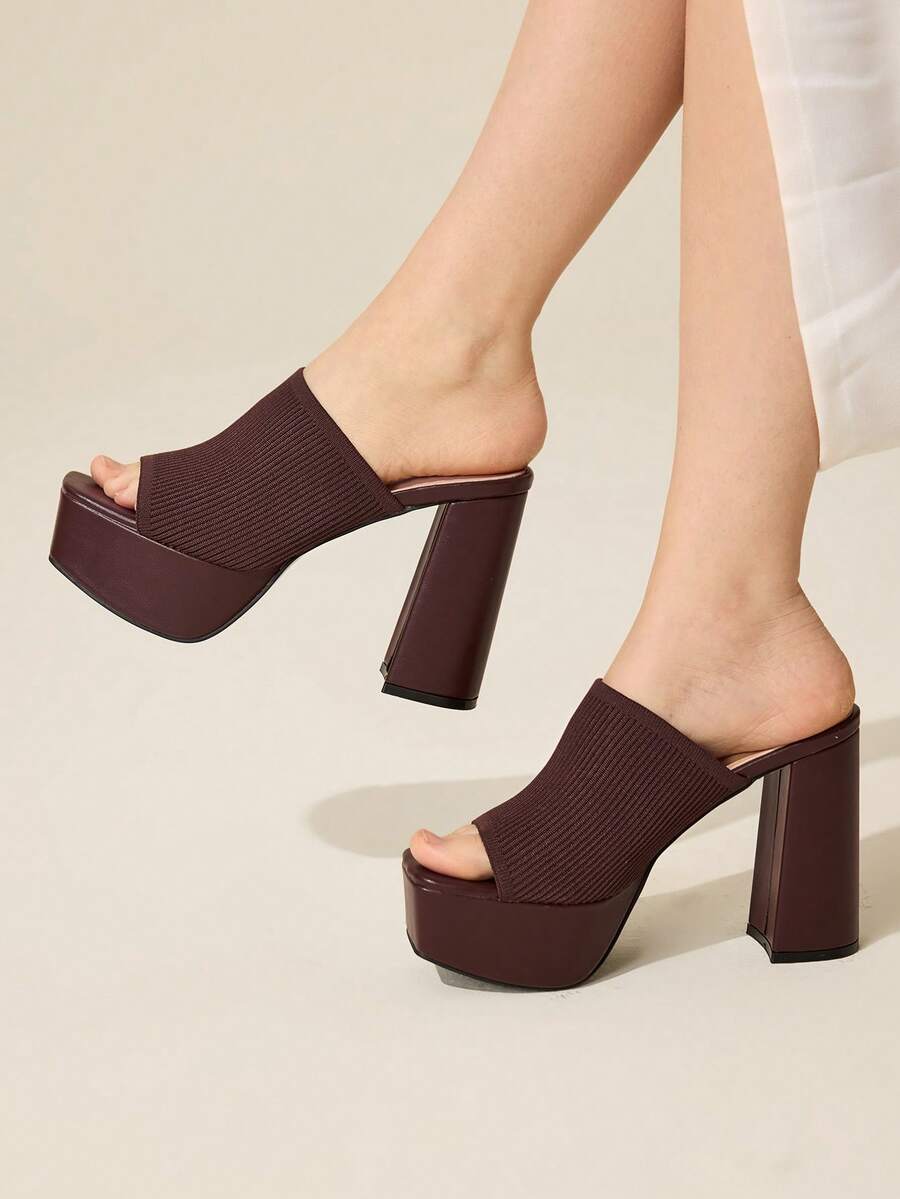 CUCCOO BASICS Women's Thick Sole Fashionable Daily Wear Versatile High Heel Slide Sandals - Coffee Brown - View 1