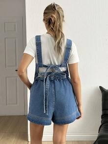 SHEIN Women's Denim Overall Jumpsuit – High Waist, Adjustable Straps, Elastic Waistband, Rigid Cotton - Medium Wash - View 2