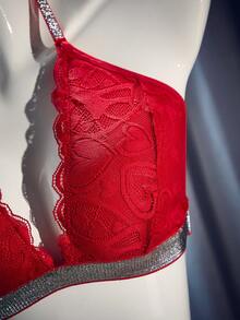 MidnightGlam Sexy glänzende rote französische romantische bequeme Damen Dessous für Weihnachten - Rot - Übersicht 3