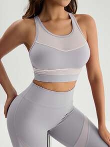 Menodora SHEIN Sport 撞色拼接吊带背心和紧身裤运动套装 - 淺灰色 - 查看 4